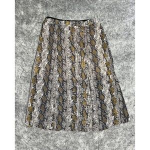 Alice Blue Skirt Women's M Tan Animal Print Snakeskin Midi A-line Slit Hem Lined